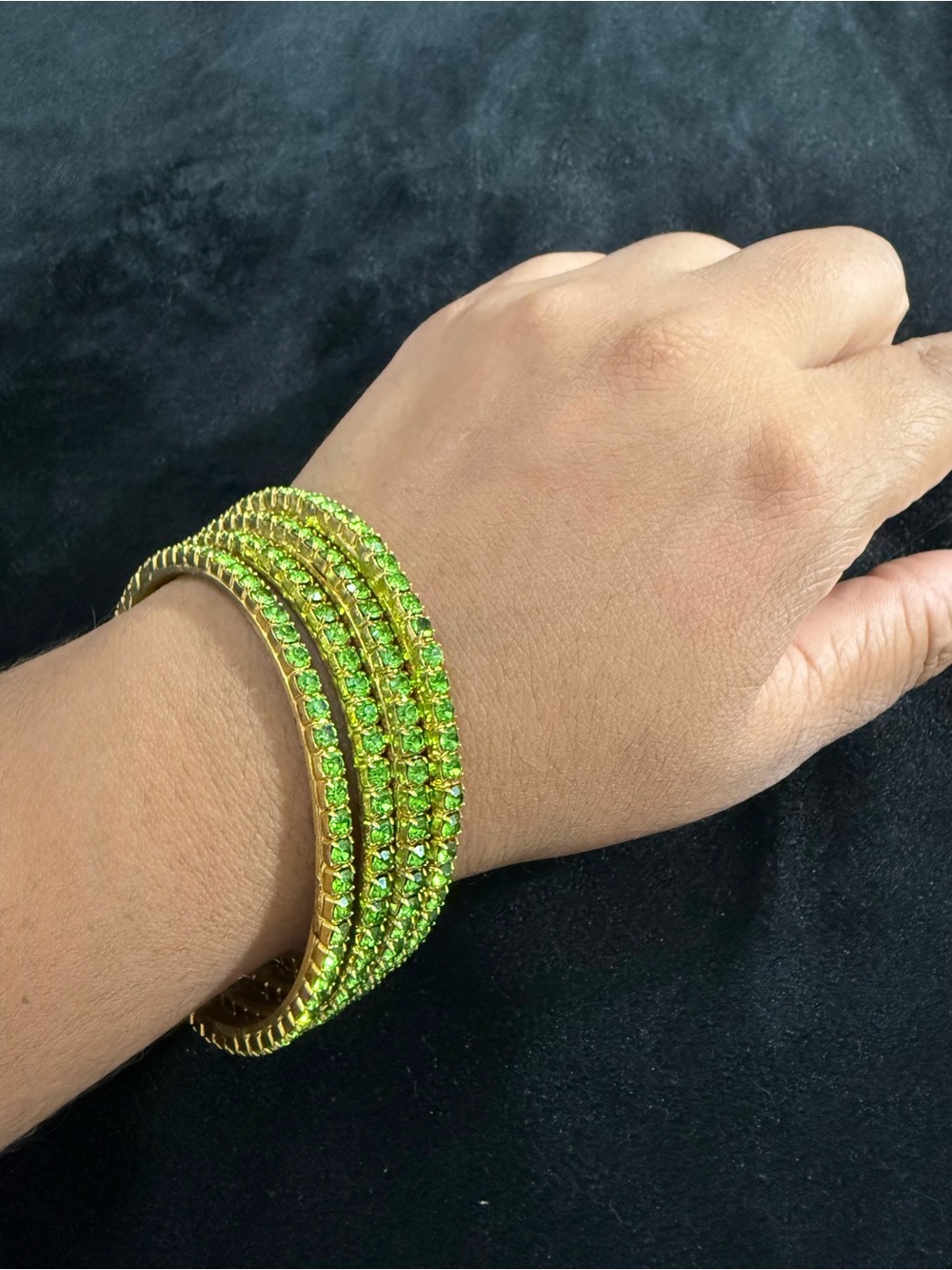 Green Crystal Gold-Tone Multi-Row Bangle Bracelet
